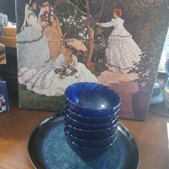 6 Cobalt Blue Bowls, Vintage Glassware, Dessert Bowl, French Glass,4.75"×2.25" - Picture 8 of 9